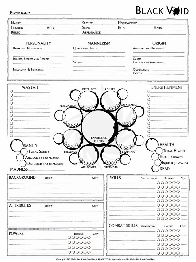 Black Void: Character Sheet (FREE) - Modiphius Entertainment