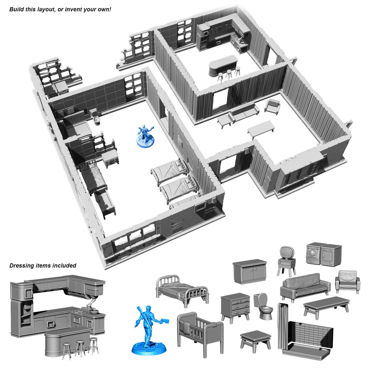 Build this layout, or invent your own! Dressing items included