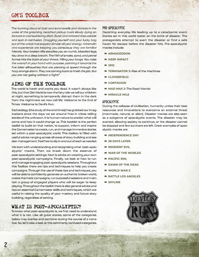 Devil’s Run Roleplaying Game GM Screen & Toolkit - PDF
