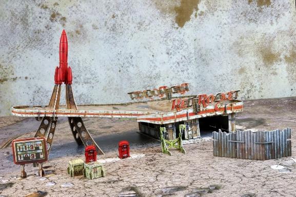 Fallout: Wasteland Warfare – Terrain Expansion:  Red Rocket Gas Station (No Mat) - Modiphius Entertainment